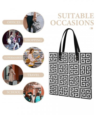 Black And Greek Key Modern Geometric Women Tote Bags Top Handle Satchel Handbags PU Faux Leather Tassel Shoulder Purse $15.83...