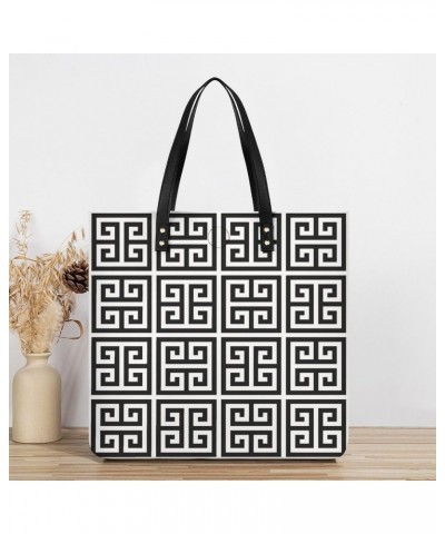 Black And Greek Key Modern Geometric Women Tote Bags Top Handle Satchel Handbags PU Faux Leather Tassel Shoulder Purse $15.83...