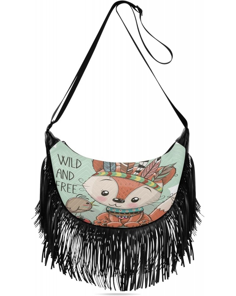 Side Body Purses for Women Fringe Crossbody Bags Women Shoulder Bag Crossbody Cute Tribal Fox and Bird with Feathers $12.59 C...