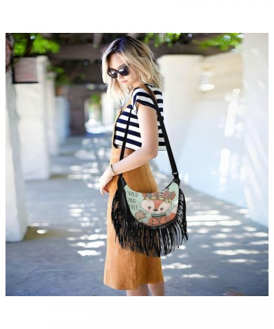 Side Body Purses for Women Fringe Crossbody Bags Women Shoulder Bag Crossbody Cute Tribal Fox and Bird with Feathers $12.59 C...