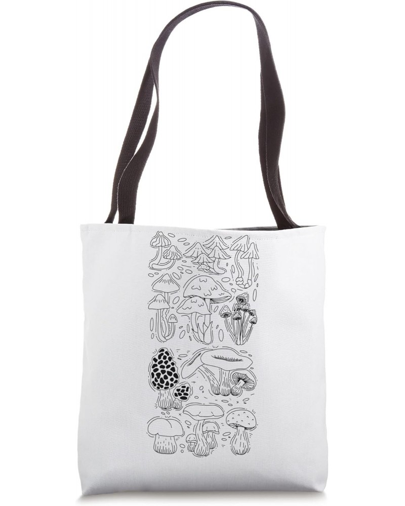 Mushrooms Different Types Esoteric Line Art Design Tote Bag $12.90 Totes