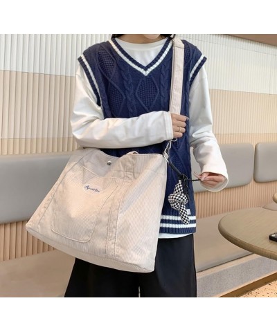 Corduroy Tote Bag for Women Large Hobo Shoulder Bag Casual Crossbody Messenger Purse Corduroy Shopping Work Bag (Black) White...