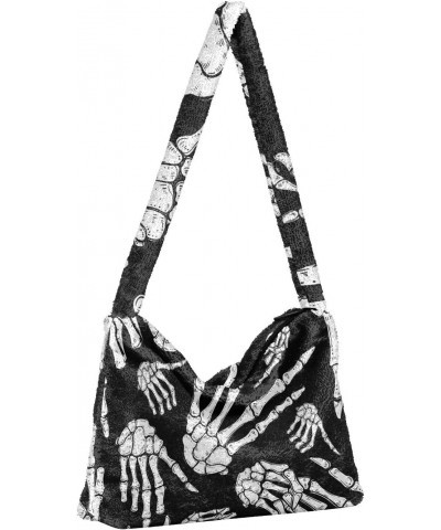 Halloween Women Boho Handbag Skeleton Hand Fun Underarm Bag Tote Bag Shoulder Bag Crossbody Bag Fluffy Cell Phone Purse Lady ...