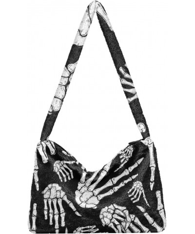 Halloween Women Boho Handbag Skeleton Hand Fun Underarm Bag Tote Bag Shoulder Bag Crossbody Bag Fluffy Cell Phone Purse Lady ...