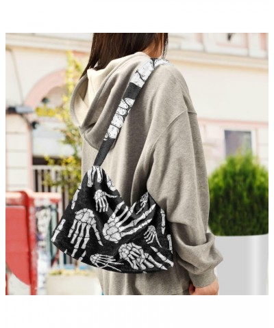 Halloween Women Boho Handbag Skeleton Hand Fun Underarm Bag Tote Bag Shoulder Bag Crossbody Bag Fluffy Cell Phone Purse Lady ...