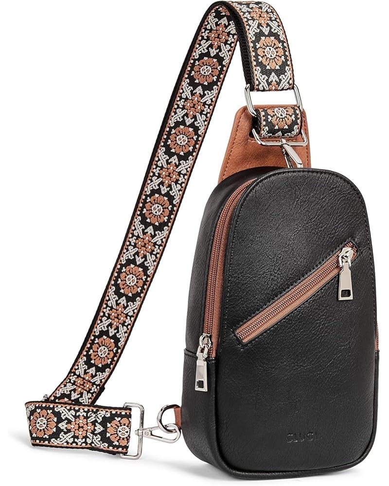 Small Sling Bag for Women Vegan Leather Crossbody Chest Bags Trendy, Women's Fanny Pack A-2 Black-brown $9.43 Crossbody Bags