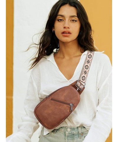 Small Sling Bag for Women Vegan Leather Crossbody Chest Bags Trendy, Women's Fanny Pack A-2 Black-brown $9.43 Crossbody Bags