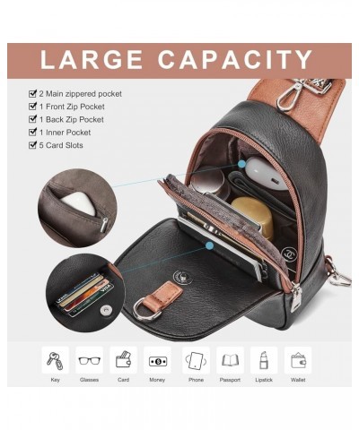 Small Sling Bag for Women Vegan Leather Crossbody Chest Bags Trendy, Women's Fanny Pack A-2 Black-brown $9.43 Crossbody Bags