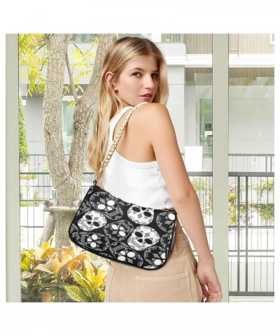 Shoulder Bags for Women Skulls Hobo Tote Handbag Small Clutch Purse with Zipper Closure $15.80 Shoulder Bags