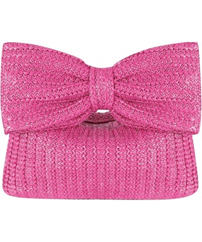 Women Straw Clutch Purses-Summer Woven Bag Bow Purse Handbags Vacation Beach Party Wedding 2024 New Hot Pink $11.56 Totes