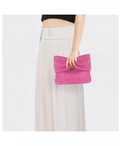 Women Straw Clutch Purses-Summer Woven Bag Bow Purse Handbags Vacation Beach Party Wedding 2024 New Hot Pink $11.56 Totes