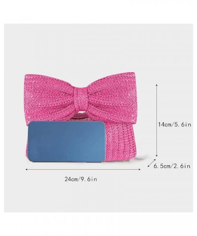 Women Straw Clutch Purses-Summer Woven Bag Bow Purse Handbags Vacation Beach Party Wedding 2024 New Hot Pink $11.56 Totes