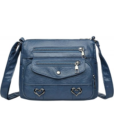 Women Crossbody Bags Heart Decor Bag Vintage Pu Leather Shoulder Bag Purse Sling Bag Work Bag with Multi Pockets Gift A-blue ...