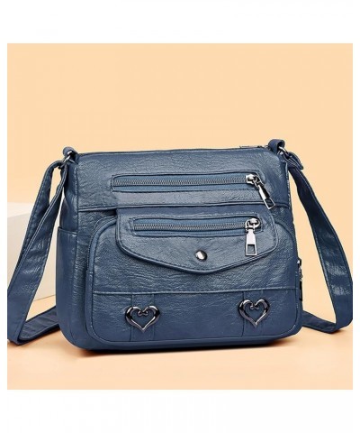 Women Crossbody Bags Heart Decor Bag Vintage Pu Leather Shoulder Bag Purse Sling Bag Work Bag with Multi Pockets Gift A-blue ...