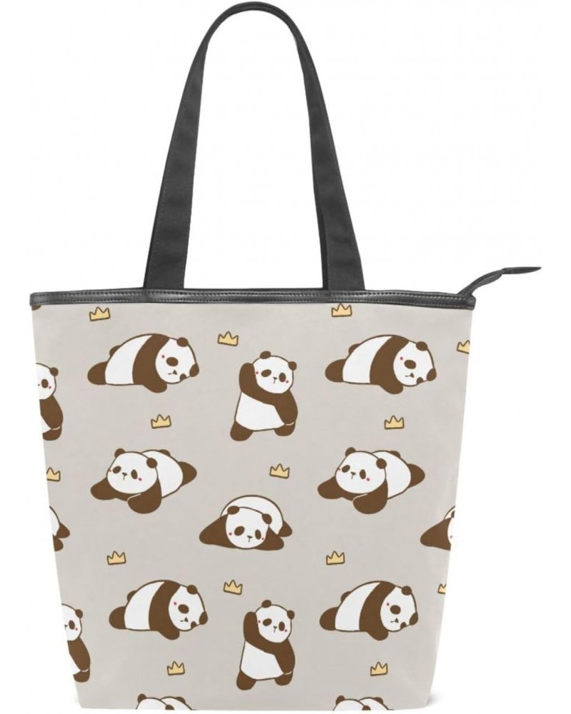 Cute Panda Royal Crown The Tote Bag for Women Big Capacity Women's Shoulder Handbags Canvas Shopping Dating Bag $9.89 Totes