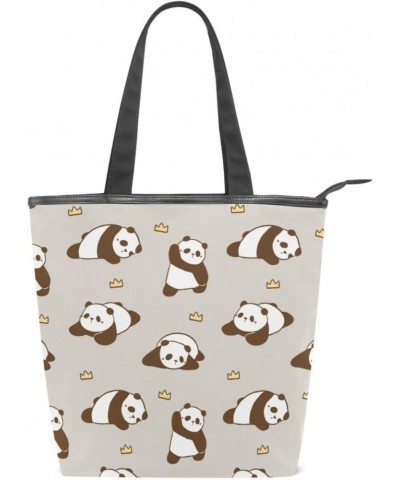 Cute Panda Royal Crown The Tote Bag for Women Big Capacity Women's Shoulder Handbags Canvas Shopping Dating Bag $9.89 Totes