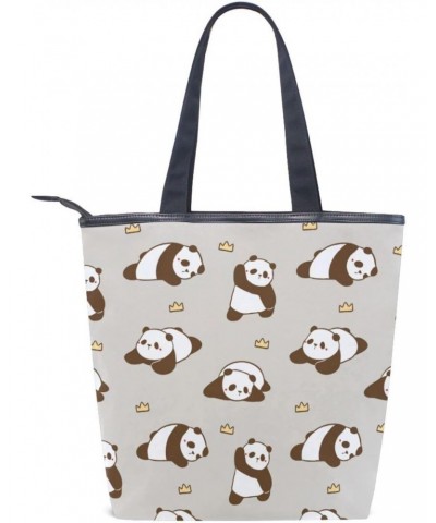 Cute Panda Royal Crown The Tote Bag for Women Big Capacity Women's Shoulder Handbags Canvas Shopping Dating Bag $9.89 Totes