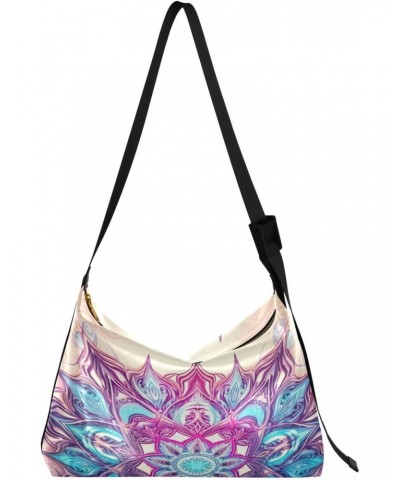 Beautiful Mandala Flower Crossbody Bag Hobo Handbag Purse Fashion PU Leather Shoulder Bags for Women $19.37 Hobo Bags