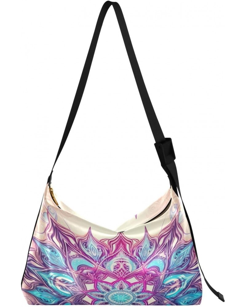 Beautiful Mandala Flower Crossbody Bag Hobo Handbag Purse Fashion PU Leather Shoulder Bags for Women $19.37 Hobo Bags