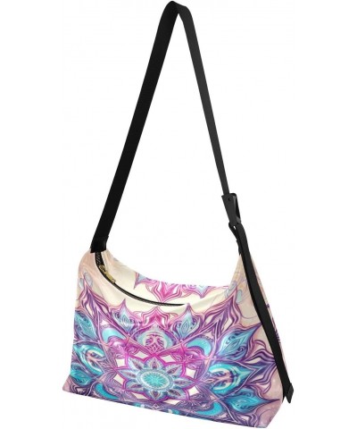 Beautiful Mandala Flower Crossbody Bag Hobo Handbag Purse Fashion PU Leather Shoulder Bags for Women $19.37 Hobo Bags