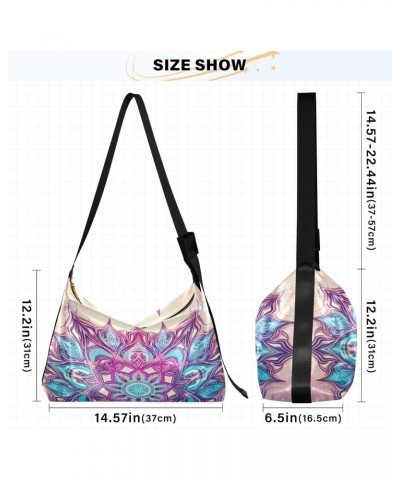 Beautiful Mandala Flower Crossbody Bag Hobo Handbag Purse Fashion PU Leather Shoulder Bags for Women $19.37 Hobo Bags