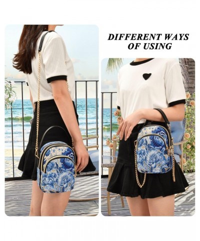 Quilted Crossbody Bags for Women,White Navy Blue Flowers (4) Women's Crossbody Handbags Small Travel Purses Phone Bag $11.65 ...