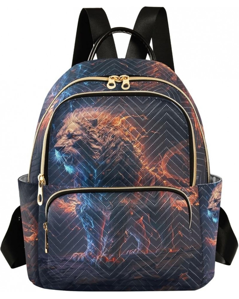 Chinese New Year Street Small Quilted Backpack for Women Purse Backpack Small Ladies Travel Backpack Burning Lion on Dark Med...