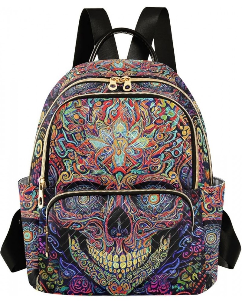 Small Fashion Backpack for Women Art Painting Skull Print Ladies Travel Daypack Aesthetic Shoulder Bag 11.4×6.1×14.1 IN $16.3...