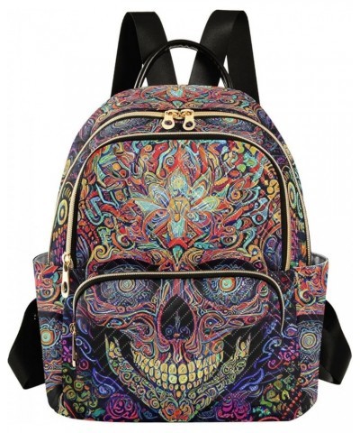 Small Fashion Backpack for Women Art Painting Skull Print Ladies Travel Daypack Aesthetic Shoulder Bag 11.4×6.1×14.1 IN $16.3...