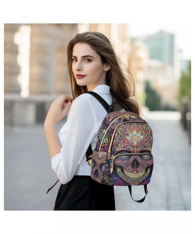 Small Fashion Backpack for Women Art Painting Skull Print Ladies Travel Daypack Aesthetic Shoulder Bag 11.4×6.1×14.1 IN $16.3...