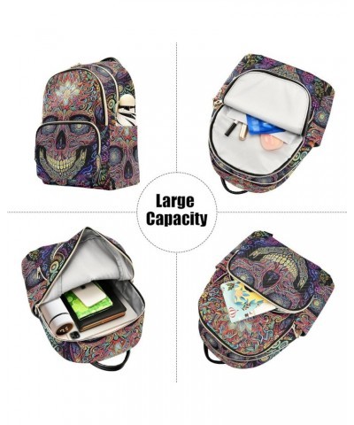 Small Fashion Backpack for Women Art Painting Skull Print Ladies Travel Daypack Aesthetic Shoulder Bag 11.4×6.1×14.1 IN $16.3...