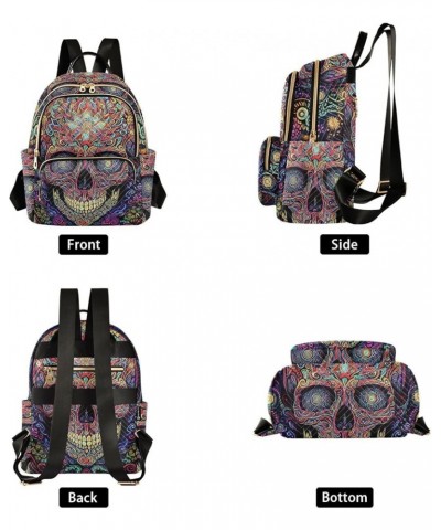 Small Fashion Backpack for Women Art Painting Skull Print Ladies Travel Daypack Aesthetic Shoulder Bag 11.4×6.1×14.1 IN $16.3...