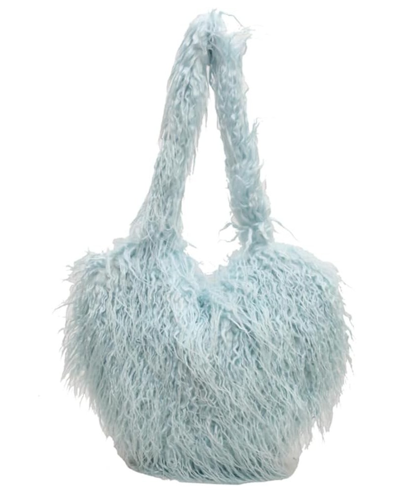 Casual Heart Tote Handbag Trendy Love Heart Handbag Large Capacity Versatile Fuzzy Dating Bag Women Faux Tote Bag Blue $12.32...