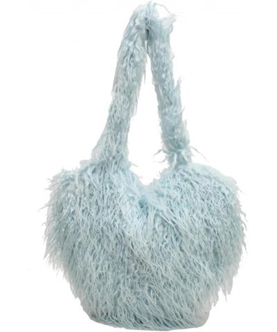 Casual Heart Tote Handbag Trendy Love Heart Handbag Large Capacity Versatile Fuzzy Dating Bag Women Faux Tote Bag Blue $12.32...