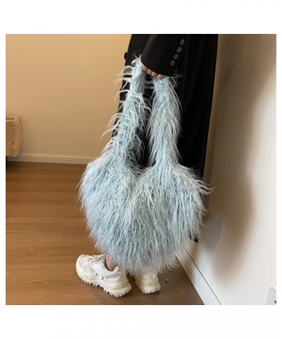 Casual Heart Tote Handbag Trendy Love Heart Handbag Large Capacity Versatile Fuzzy Dating Bag Women Faux Tote Bag Blue $12.32...