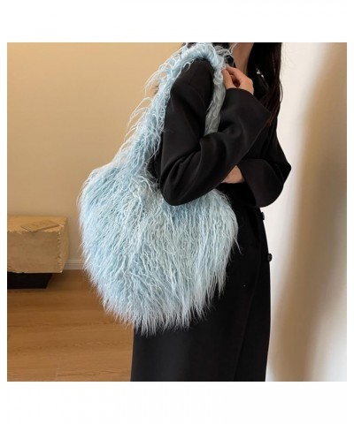 Casual Heart Tote Handbag Trendy Love Heart Handbag Large Capacity Versatile Fuzzy Dating Bag Women Faux Tote Bag Blue $12.32...