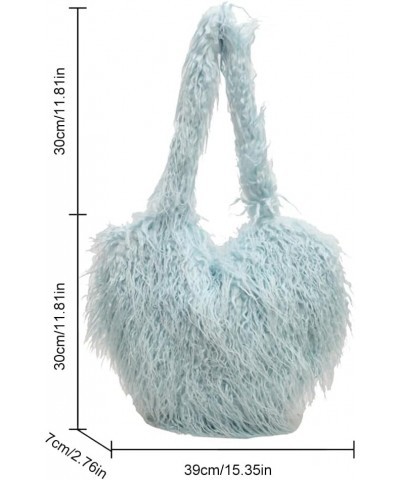 Casual Heart Tote Handbag Trendy Love Heart Handbag Large Capacity Versatile Fuzzy Dating Bag Women Faux Tote Bag Blue $12.32...