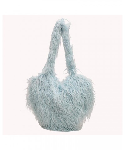 Casual Heart Tote Handbag Trendy Love Heart Handbag Large Capacity Versatile Fuzzy Dating Bag Women Faux Tote Bag Blue $12.32...