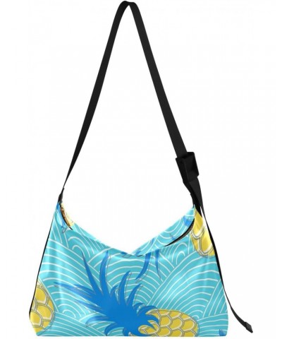 Pineapples in Sea Waves Blue Women Cross Body Purses Fall Womens Shoulder Bags Over The Shoulder Bag $15.18 Hobo Bags