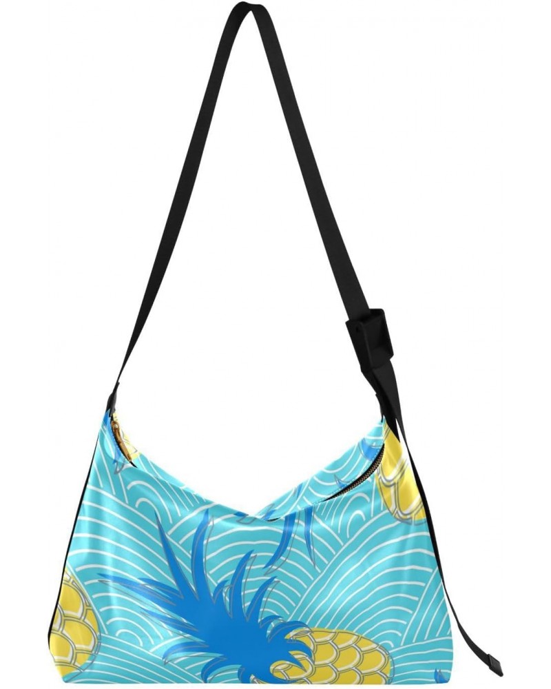 Pineapples in Sea Waves Blue Women Cross Body Purses Fall Womens Shoulder Bags Over The Shoulder Bag $15.18 Hobo Bags