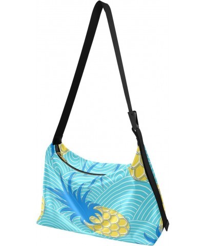 Pineapples in Sea Waves Blue Women Cross Body Purses Fall Womens Shoulder Bags Over The Shoulder Bag $15.18 Hobo Bags