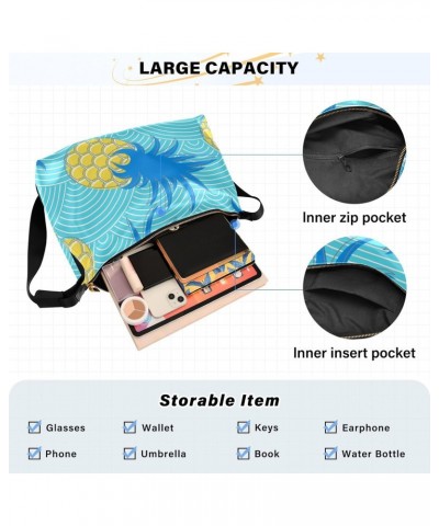 Pineapples in Sea Waves Blue Women Cross Body Purses Fall Womens Shoulder Bags Over The Shoulder Bag $15.18 Hobo Bags