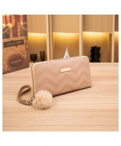 Fashion ID Short Wallet Hairball Solid Color Women Zipper Purse Multiple Card Slots Full Grain Leather (B, One Size) A One Si...