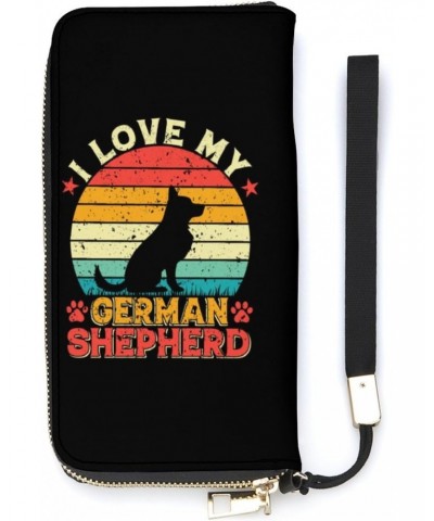 German Shepherd Pattern Leather Wallet Vertical Long Wallet for Men With Credit Card Holder Zip Coin Pocket $20.80 Wallets