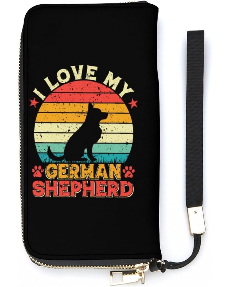 German Shepherd Pattern Leather Wallet Vertical Long Wallet for Men With Credit Card Holder Zip Coin Pocket $20.80 Wallets