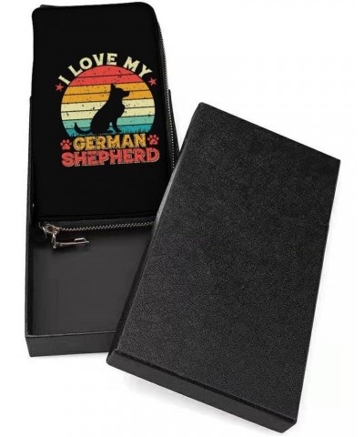 German Shepherd Pattern Leather Wallet Vertical Long Wallet for Men With Credit Card Holder Zip Coin Pocket $20.80 Wallets