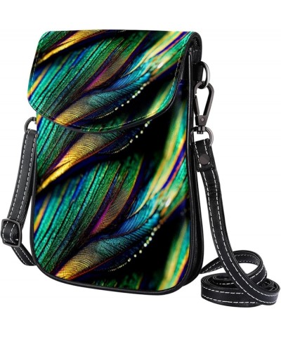 Stylish Leather Phone Bag - Crossbody Purse for Women - Classic & Functional Shoulder Bag Colorful peacock feathers Multicolo...