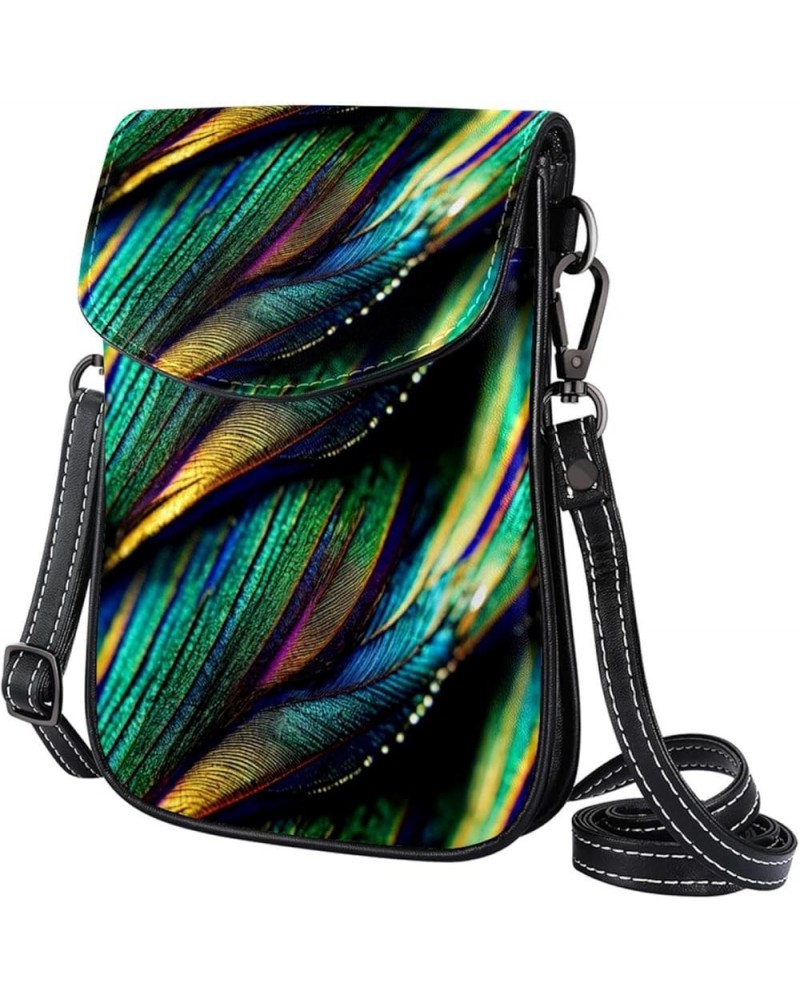 Stylish Leather Phone Bag - Crossbody Purse for Women - Classic & Functional Shoulder Bag Colorful peacock feathers Multicolo...