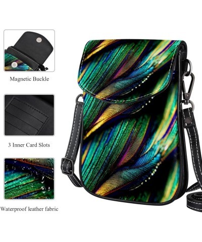 Stylish Leather Phone Bag - Crossbody Purse for Women - Classic & Functional Shoulder Bag Colorful peacock feathers Multicolo...