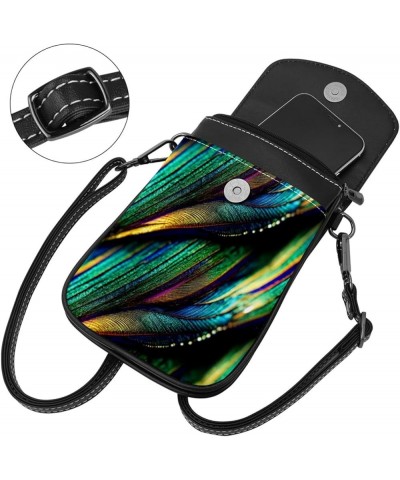 Stylish Leather Phone Bag - Crossbody Purse for Women - Classic & Functional Shoulder Bag Colorful peacock feathers Multicolo...